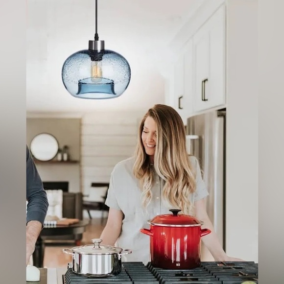 NEW IN BOX Hand Blown Glass COASTAL Blue Modern Accent Pendant light - Picture 4 of 9